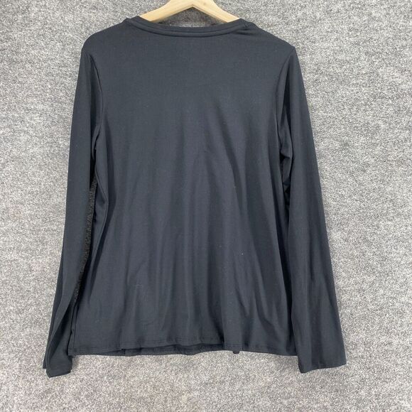 New Cato T-Shirt Women M Medium Black Plaid Long Sleeve Round Neck Pullover - Picture 2 of 10